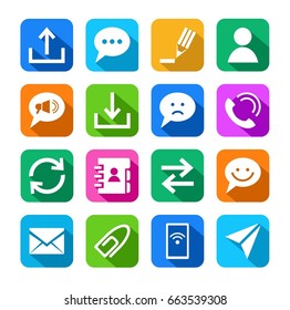 Message, colored icons, flat, vector. Methods of communication and transmission of information. Vector white image on a colored background with a shadow. 