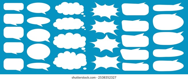 Chatbox für Nachrichtenkommentare. Sammlung von Sprechblasen, Textfeldern und Gesprächsrunden in Comics. Vektor Satz von Sprechblasen.
