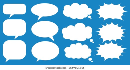 Message comments chat box. Collection of speech bubbles, text boxes and conversation chats in comics. Vektor set of speech bubbles.