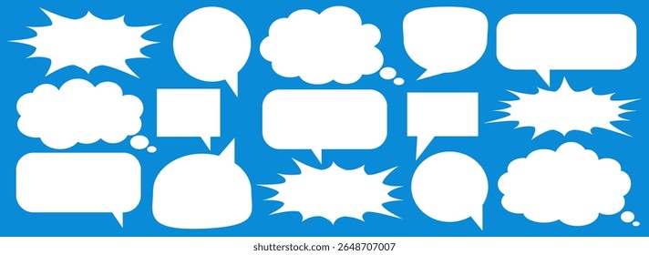 Chatbox für Nachrichtenkommentare. Sammlung von Sprechblasen, Textfeldern und Gesprächsrunden in Comics. Vektor Satz von Sprechblasen