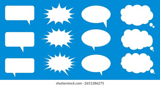 Message comments chat box. Collection of speech bubbles, text boxes and conversation chats in comics. Vektor set of speech bubbles