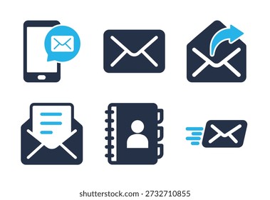 Message Communication and Contact icon set. Solid glyph series icons