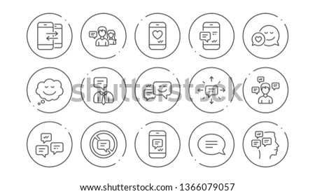 Message and Communication icons. Group chat, Speech bubble and Sms. Contact linear icon set. Line buttons with icon. Editable stroke. Vector