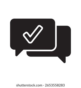 Bestätigungssymbol für Nachrichten mit einem Häkchen in einer Sprechblase für erfolgreiche Chat-Validierung und positive Feedback-Vereinbarung, Vektor, solides Glyphensymbol