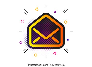 Message correspondence sign. Halftone circles pattern. Mail icon. E-mail symbol. Classic flat mail icon. Vector