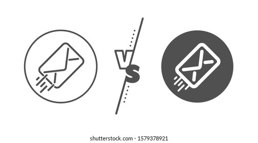Message correspondence sign. Versus concept. Mail delivery line icon. E-mail symbol. Line vs classic e-mail icon. Vector