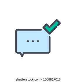 Message delivered color line icon. Chat box with check mark vector outline colorful sign.