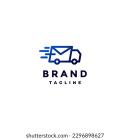Message Delivery Truck Logo Design. Simple Truck Delivers Letters Quickly Logo Design.