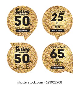Message discount in speech bubbles, gold bubbles design.
