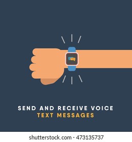 message display on smartwatch. "time for a smartwatch". vector illustration. flat minimal design.