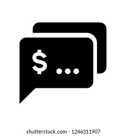 Message with dollar currency sign, icon vector illustration in solid glyph black style