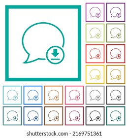 Message download outline flat color icons with quadrant frames on white background
