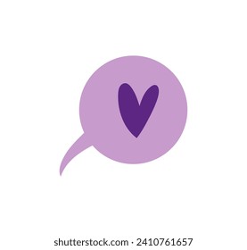 Message element of kawaii set. This kawaii design places sign of heart inside a cute violet speech bubble, creating a playful and lovable visual element for your artwork. Vector illustration.
