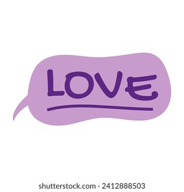 Message element of kawaii set. This kawaii violet-style illustration features the word love in a cute and charming font. Vector illustration.
