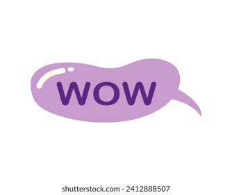 Message element of kawaii set. This endearing kawaii illustration feature the message wow in soft violet tones, ideal for greeting cards and positive-themed projects. Vector illustration.