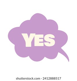 Message element of kawaii set. This kawaii-style illustration resembles a positive feedbacks with text yes written on the soft violet shades. Vector illustration.