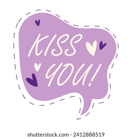 Message element of kawaii set. This adorable kawaii-style illustration features the heartfelt message kiss u in charming violet hues. Vector illustration.
