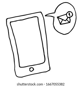 Un solo elemento de mensaje en el teléfono en el conjunto de negocios de doodle. Ilustración vectorial dibujada a mano para tarjetas, carteles, pegatinas y diseño profesional.