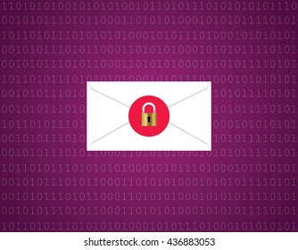 Message Email Data Protection Encryption Envelope With Padlock And Binary Code Background Vector Graphic Illustration