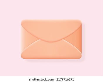 Message email element. Mail notification icon for mobile app, social media application and messengers on pink background. Cartoon plasticine design. Vector illustration