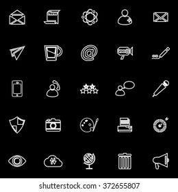 Message and email line icons on black background, stock vector