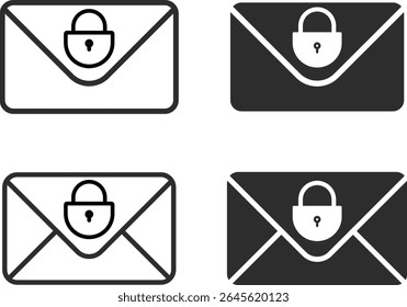 Message or email Lock icon set . Secure email with padlock symbol. cyber security. private communication
