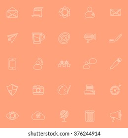 Message and email orange line icons, stock vector