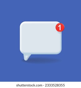 Message empty bubble white with notification icon. Chat notification. Unread message. 3d vector