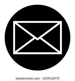 Message envelope icon on black circle. White background