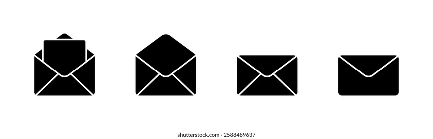 Message envelope icons. Message mail icon set. E-mail envelope icons. Mail sign symbols. Letter paper envelope.