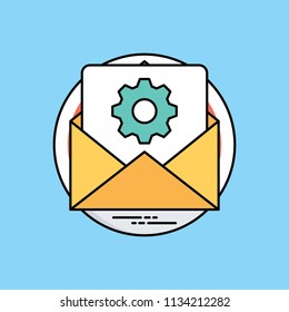 Message envelope with a letter showing gear symbol, project message icon