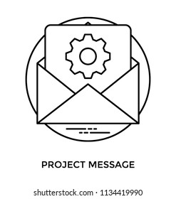 Message envelope with a letter showing gear symbol, project message icon