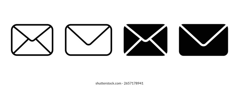 Message envelope line art icon for apps and websites, mail icon set, email icon vector, envelope icon, email set vector illustration isolated on white background.