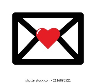 Message envelope mail icon with Red heart isolated on white background vector. Email box. Envelope letter icon mail with a heart vector illustration. Love message. Valentine's Day Design sign.