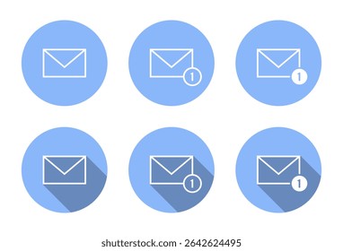 Message envelope notification icon with long shadow. Email, mail sign symbol