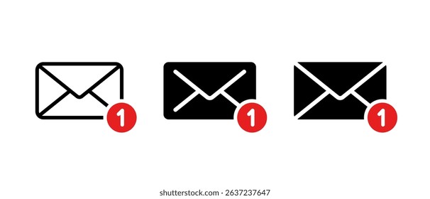 Message envelope notification icon set. Email, mail sign symbol