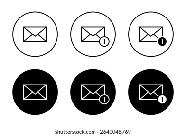 Message envelope notification outline icon on black circle. Email, mail sign symbol