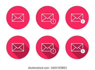 Message envelope notification outline icon with long shadow. Email, mail sign symbol