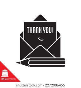 Message in envelope with pencil vector glyph icon. Thank you note  concept