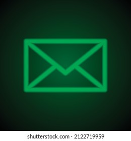 Message envelope simple icon vector. Flat desing. Green neon on black background with green light.ai