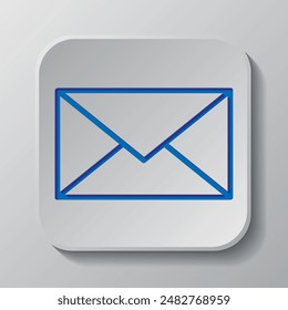 Message envelope simple icon vector. Flat design. Paper cut design. Cutted blue symbol with shadow. Gray badge button, gray background.ai
