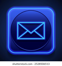 Vetor de ícone simples de envelope de mensagem. Design plano. Estilo de néon azul no botão. Com shadow.ai