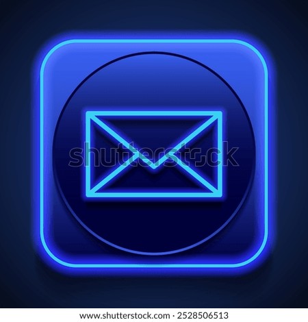 Message envelope simple icon vector. Flat design. Blue neon style on button. With shadow.ai