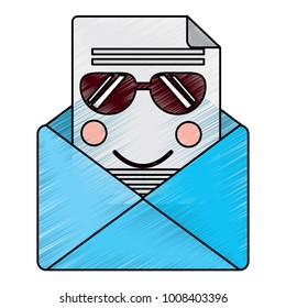 message envelope with sunglasses kawaii icon image 