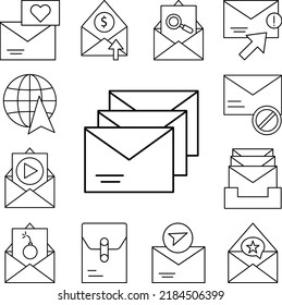 Mensaje, sobres, enviar icono en una colección con otros elementos
