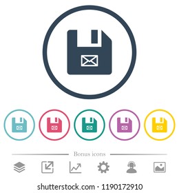 Message file flat color icons in round outlines. 6 bonus icons included.