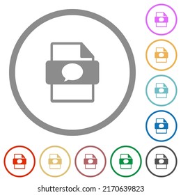 Message file type flat color icons in round outlines on white background