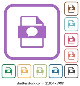 Message file type simple icons in color rounded square frames on white background