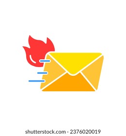 Message with fire line icon. Letter, email, envelope, text, address, delivery, stamp. Vector color icon on white background for business and advertising.