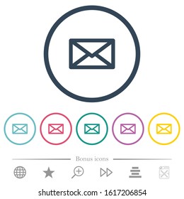 Message flat color icons in round outlines. 6 bonus icons included.